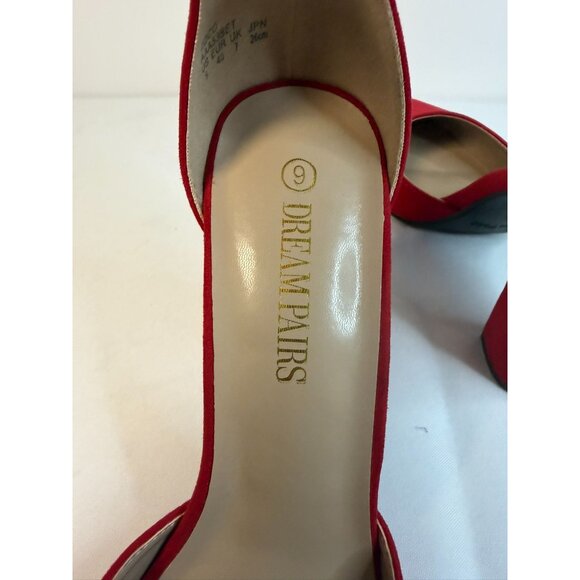 Dream Pairs Red High Heels Size 9 Block Pointed Toe Ankle Strap Dress Shoes - Picture 12 of 14